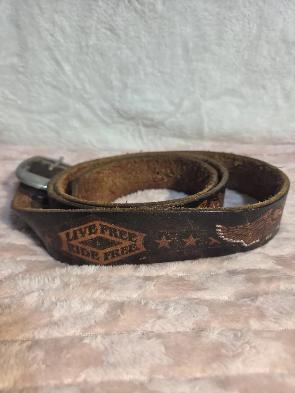 Men's Brown Leather 'Live Free Ride Free' Engraved Belt